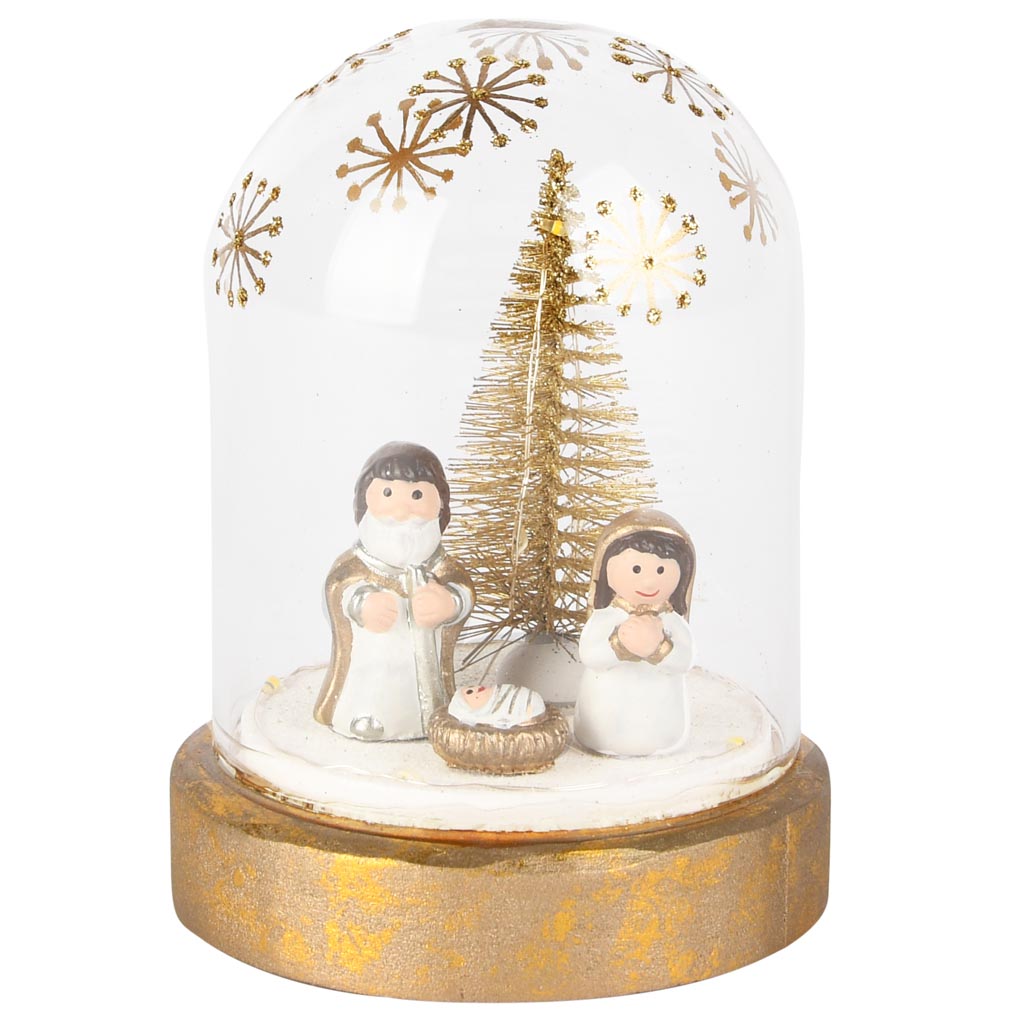 kerststolp met figuren - led - glas - goud/wit - 9 x 9 x 12 cm - Afbeelding 4