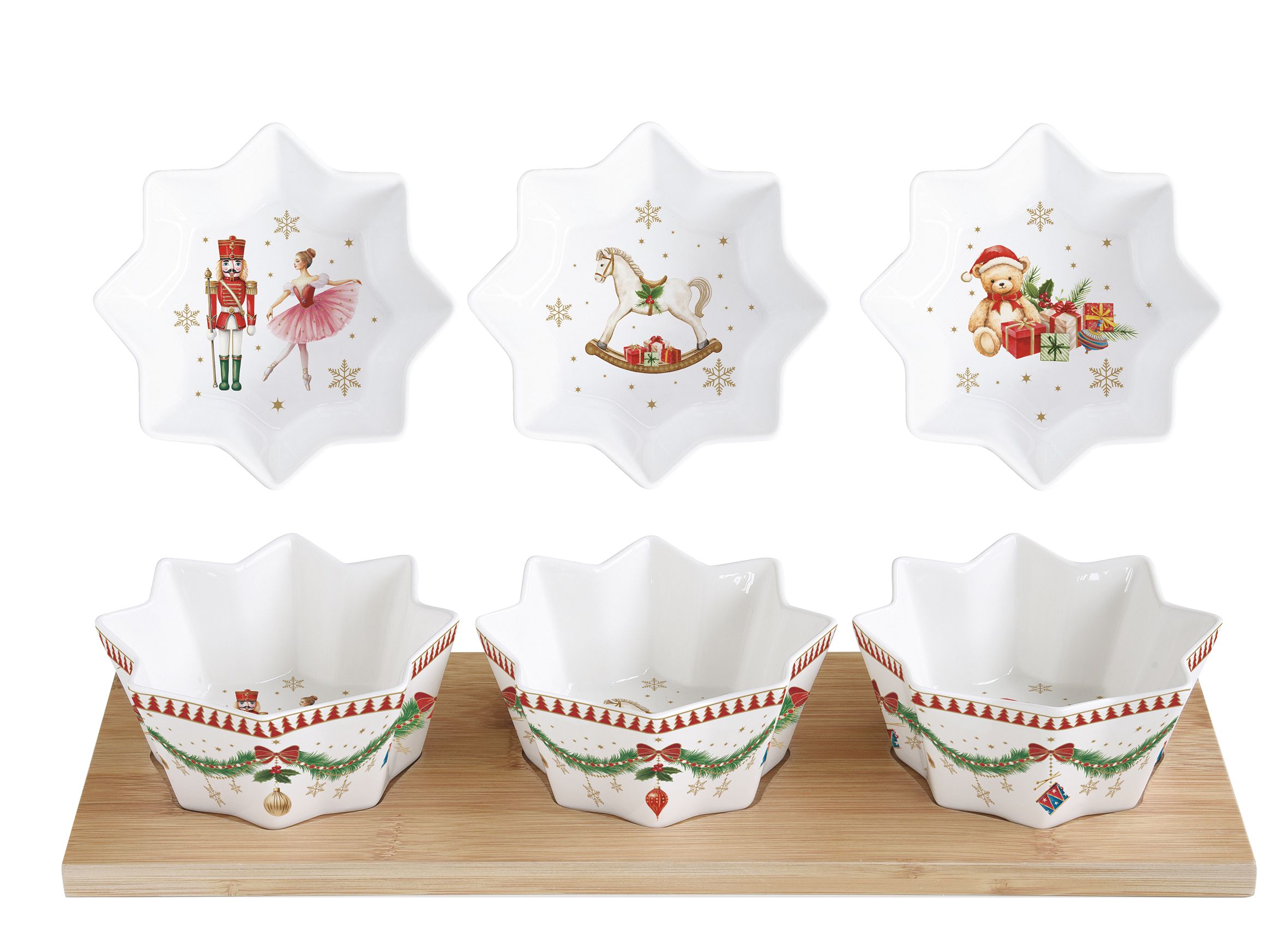 Aperitiefset “kerstmagie" - porselein/bamboe - 34 x 12 cm