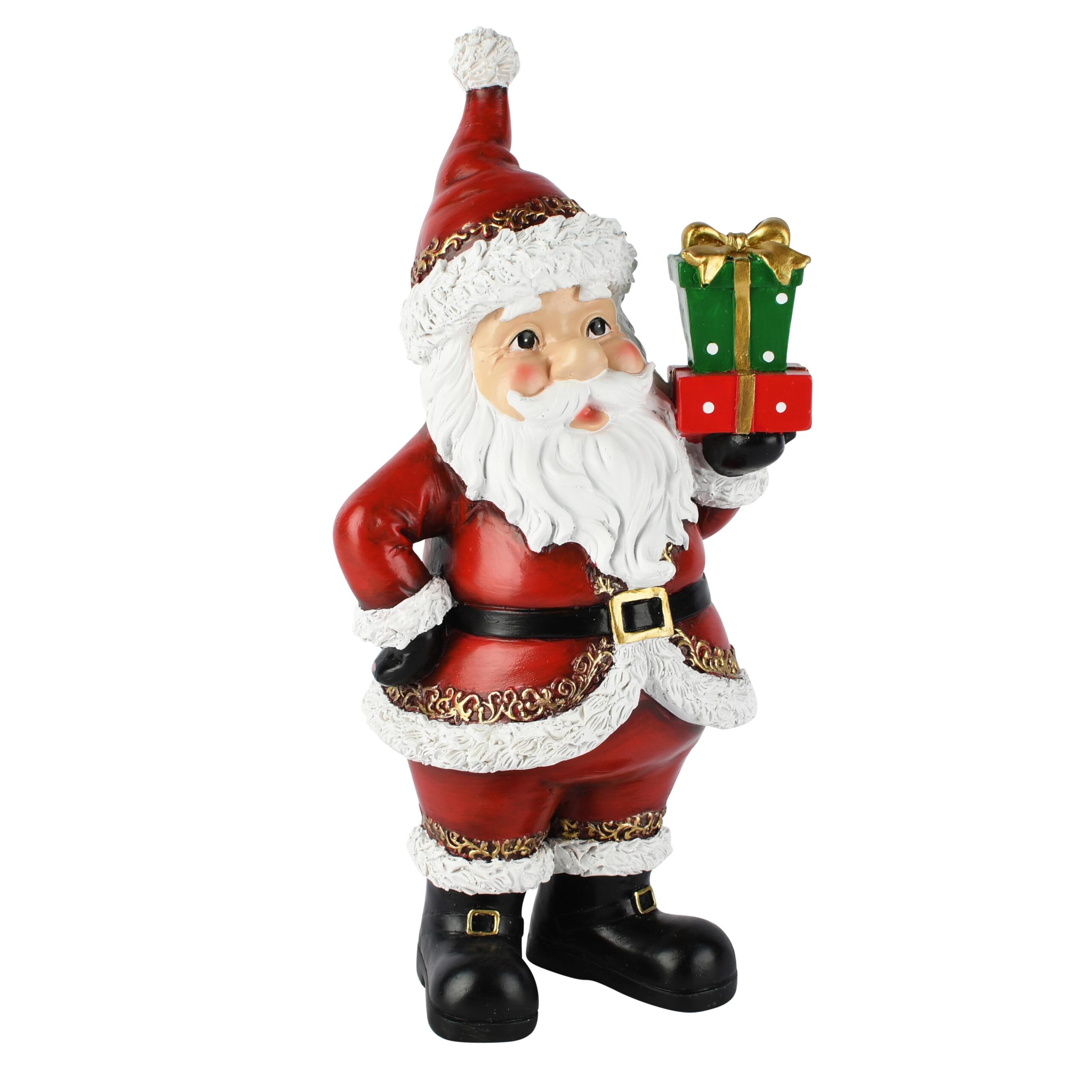 Kerstman Staand met Geschenkjes - kunsthars - rood/wit - 15 x 11 x 30 cm - Afbeelding 3