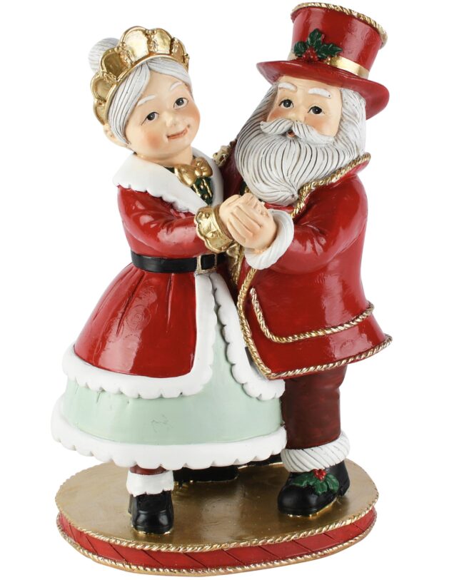 decoratief kerstkoppel dansend - kunsthars - rood/wit 14 x 12 x 21 cm