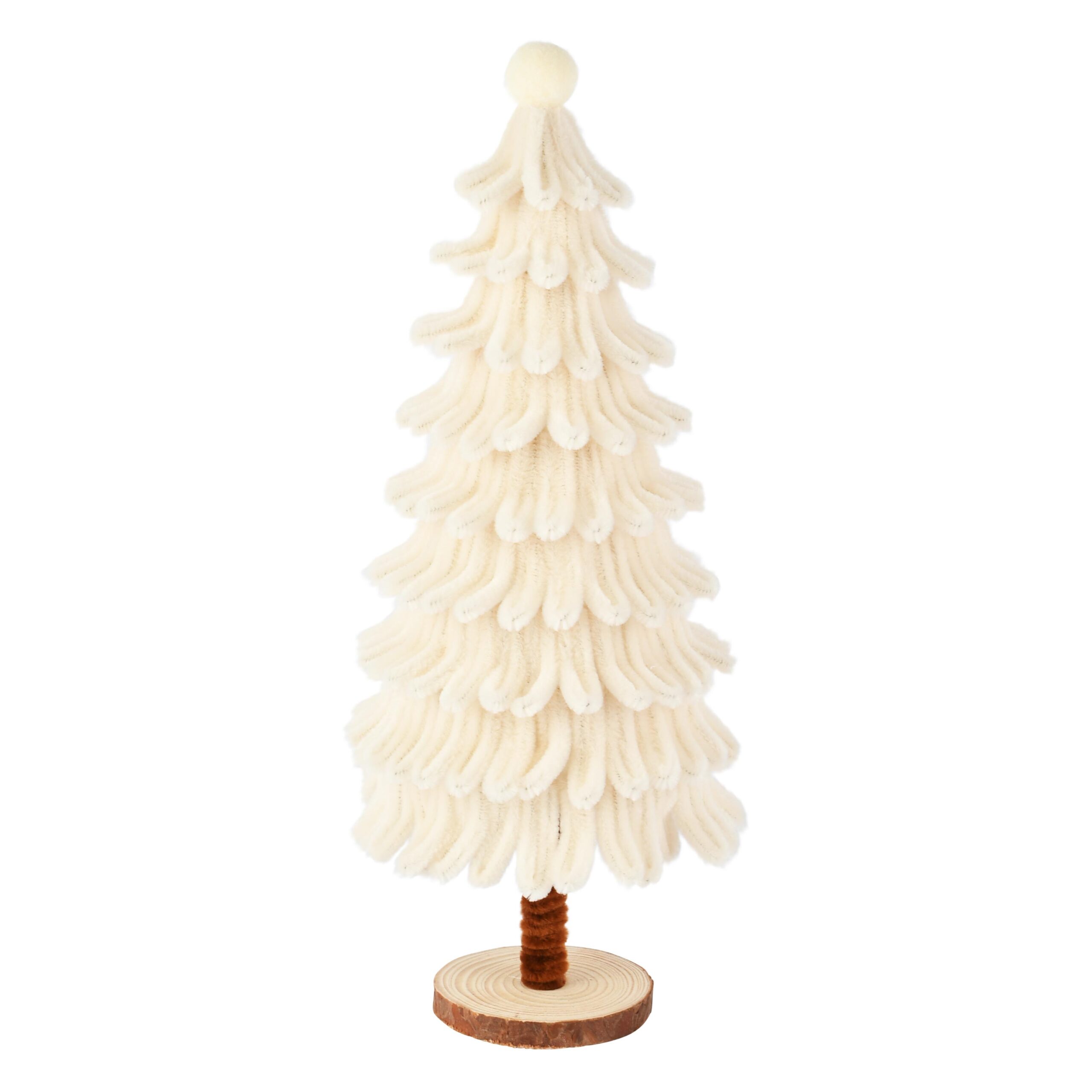 kerstboom op voet - chenille/polyester - wit - 14 x 14 x 32 cm - Afbeelding 2