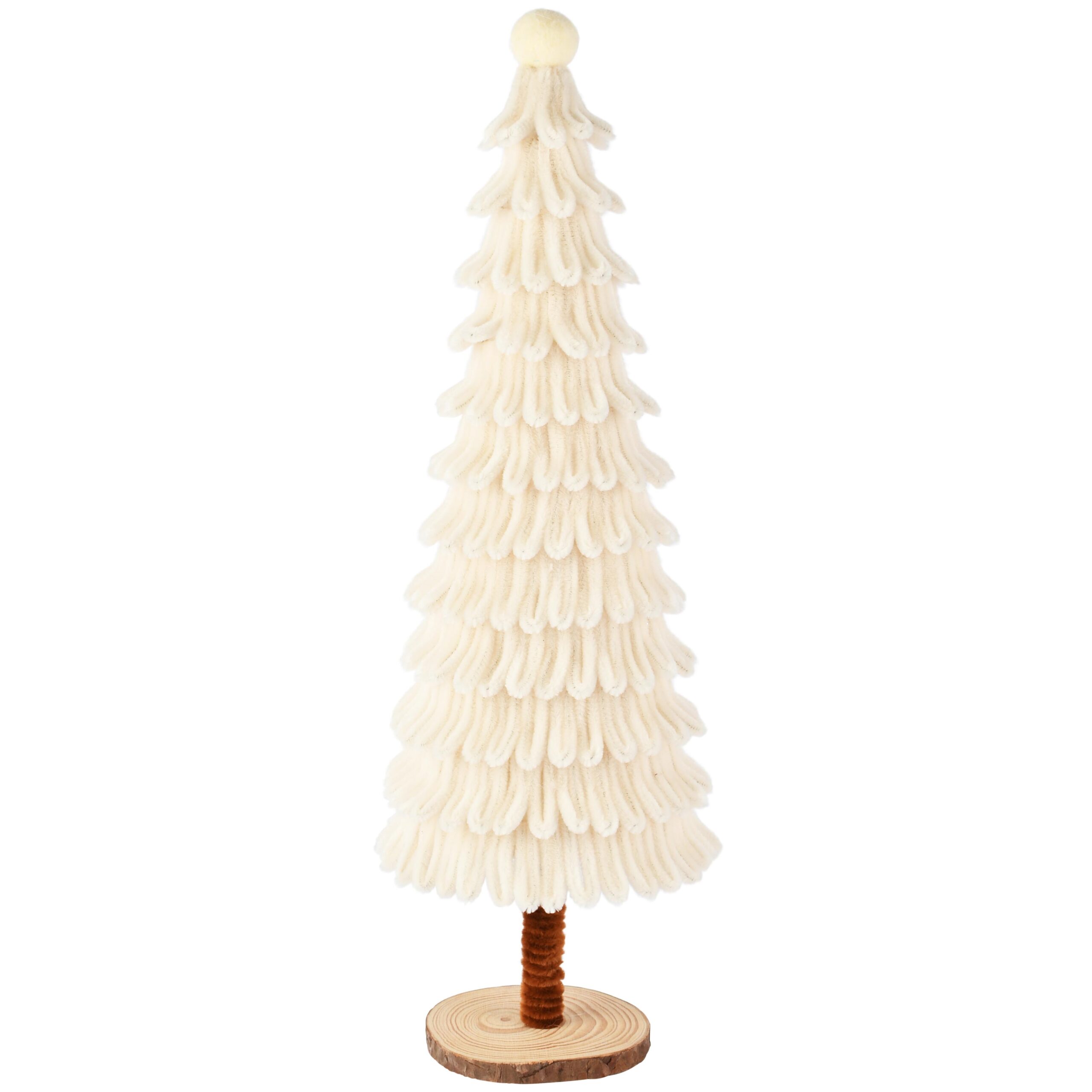 kerstboom op voet - chenille/polyester - wit - 18 x 18 x 48 cm - Afbeelding 2