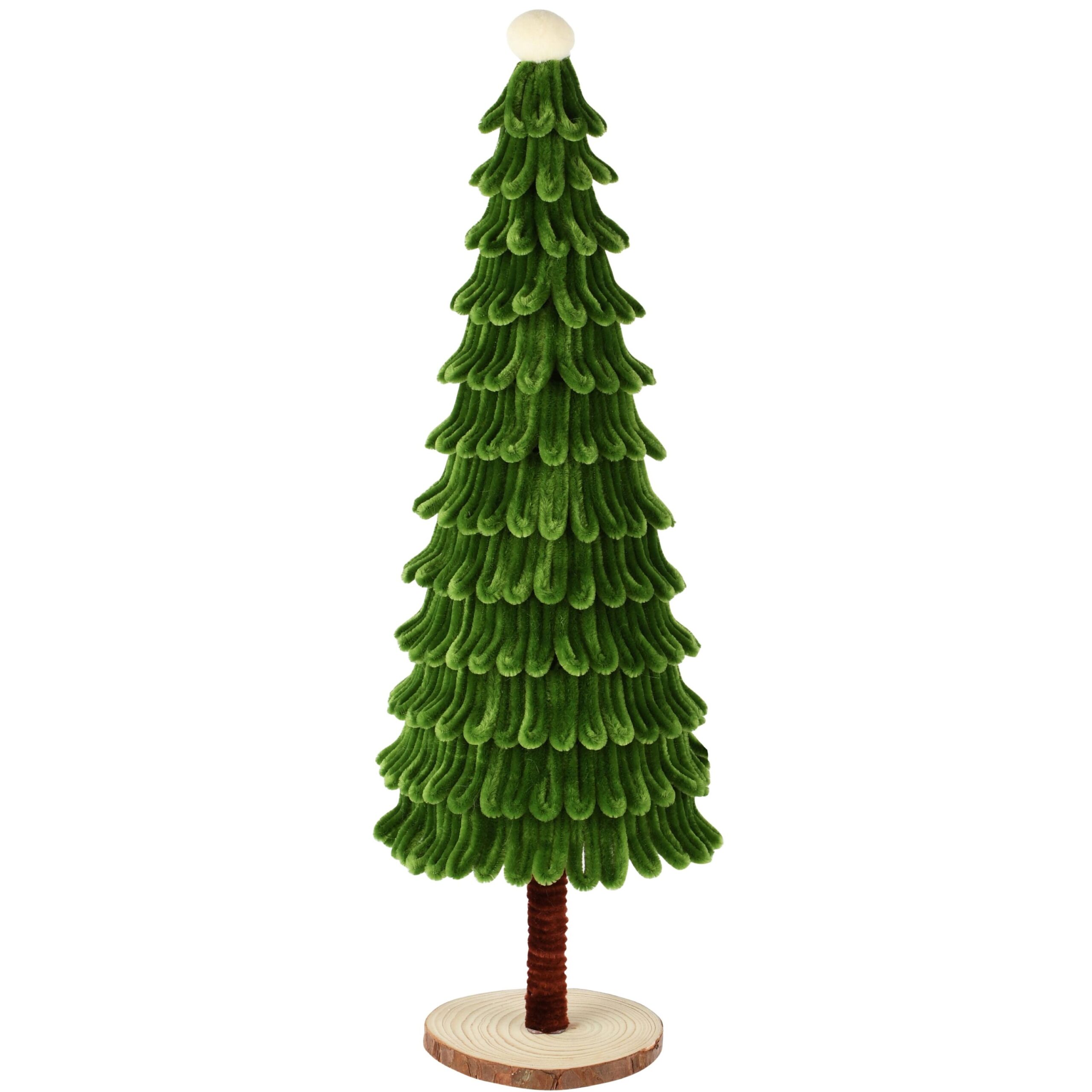 kerstboom op voet - chenille/polyester - groen - 18 x 18 x 48 cm - Afbeelding 2