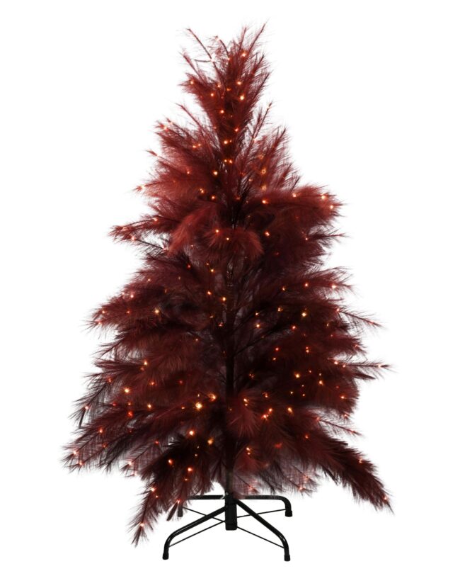 Decoratieve Kerstboom "Royal Feathers" - pluimen - bordeaux - 211 LED's - H 150 cm