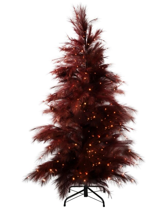 Decoratieve Kerstboom "Royal Feathers" - pluimen - bordeaux - 258 LED's - H 180 cm