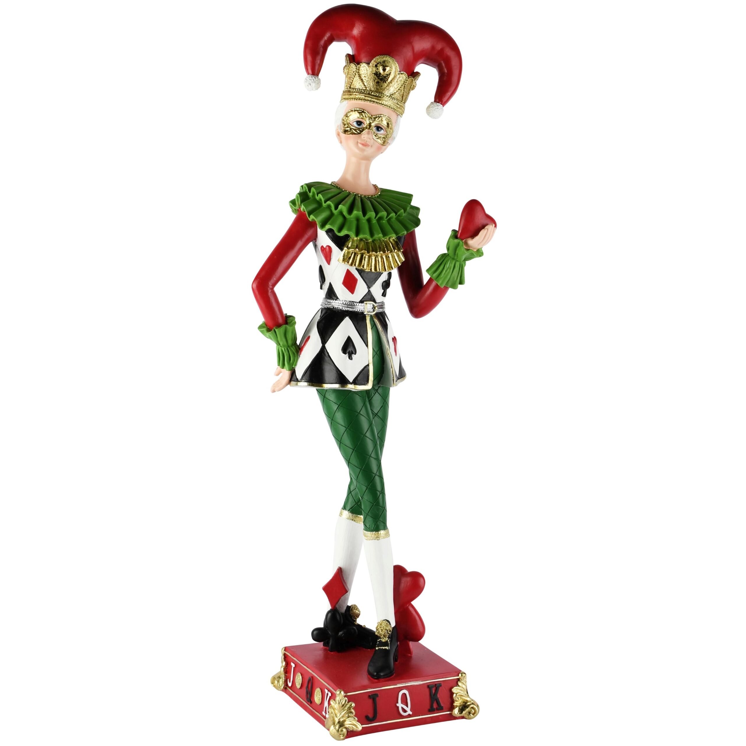 decoratief beeld - Harlekijn met hart - staand - kunsthars - groen/rood - 18 x 17 x x 65 cm geen verzending - Afbeelding 2