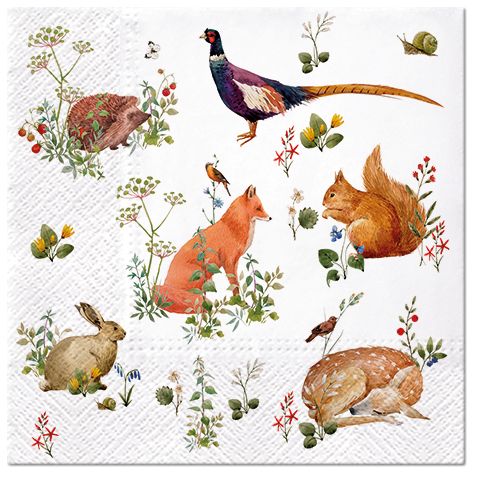 herfstservetten “wilde bosdieren” - 20 stuks - papier - 33 x 33 cm