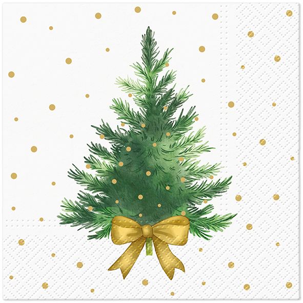 kerstservetten "kerstboom met gouden strik" - 20 stuks - papier - 33 x 33 cm