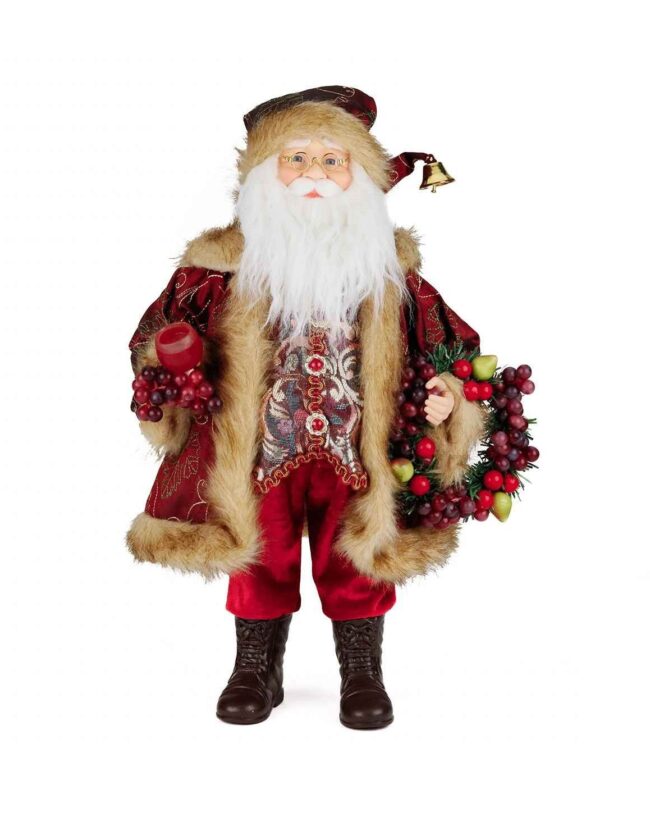 Kerstfiguur Kerstman met Fruit – Goodwill – Bordeauxrood – 46 cm