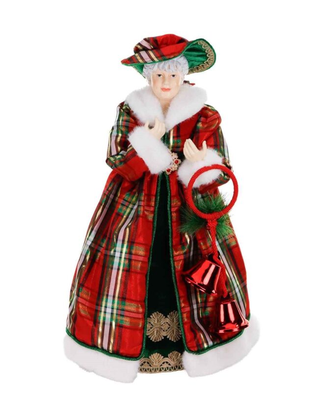 Kerstfiguur Vrouw in Kerstkleding met Belletjes – Goodwill – tartan motief - 63,5 cm