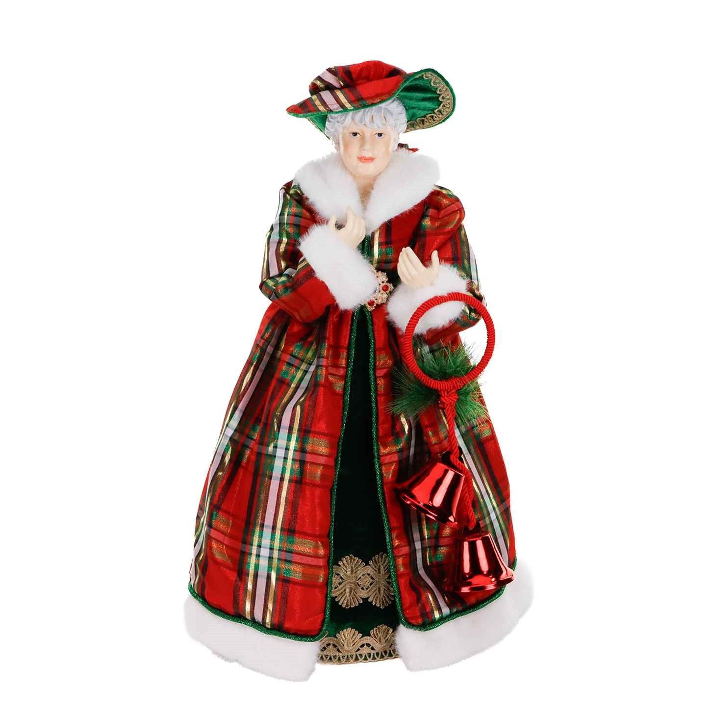 Kerstfiguur Vrouw in Kerstkleding met Belletjes β Goodwill β tartan motief - 63,5 cm