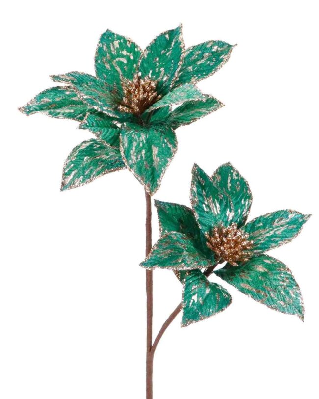 Kunsttak - Poinsettia met Glitters – Goodwill – Groen/Koper – 65 cm