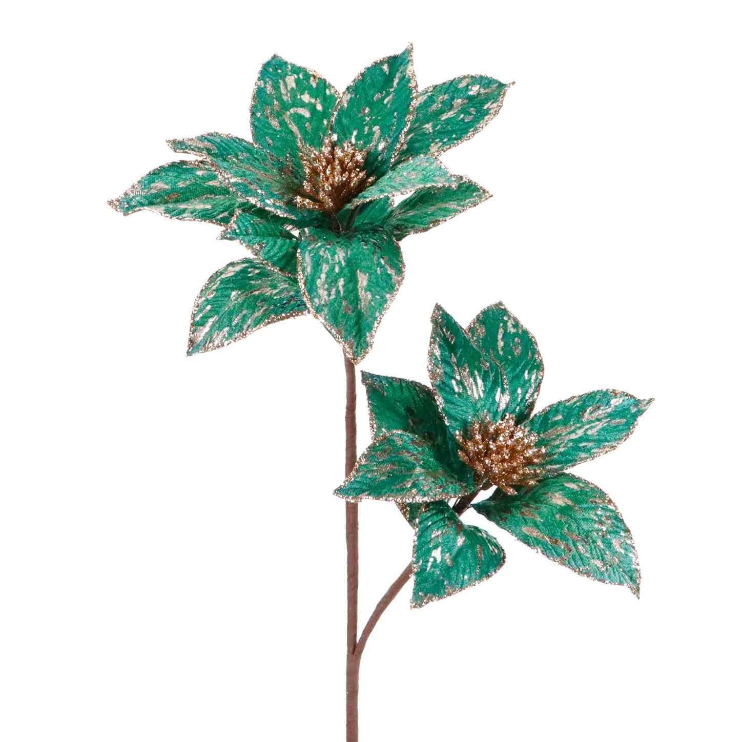 Kunsttak - Poinsettia met Glitters – Goodwill – Groen/Koper – 65 cm
