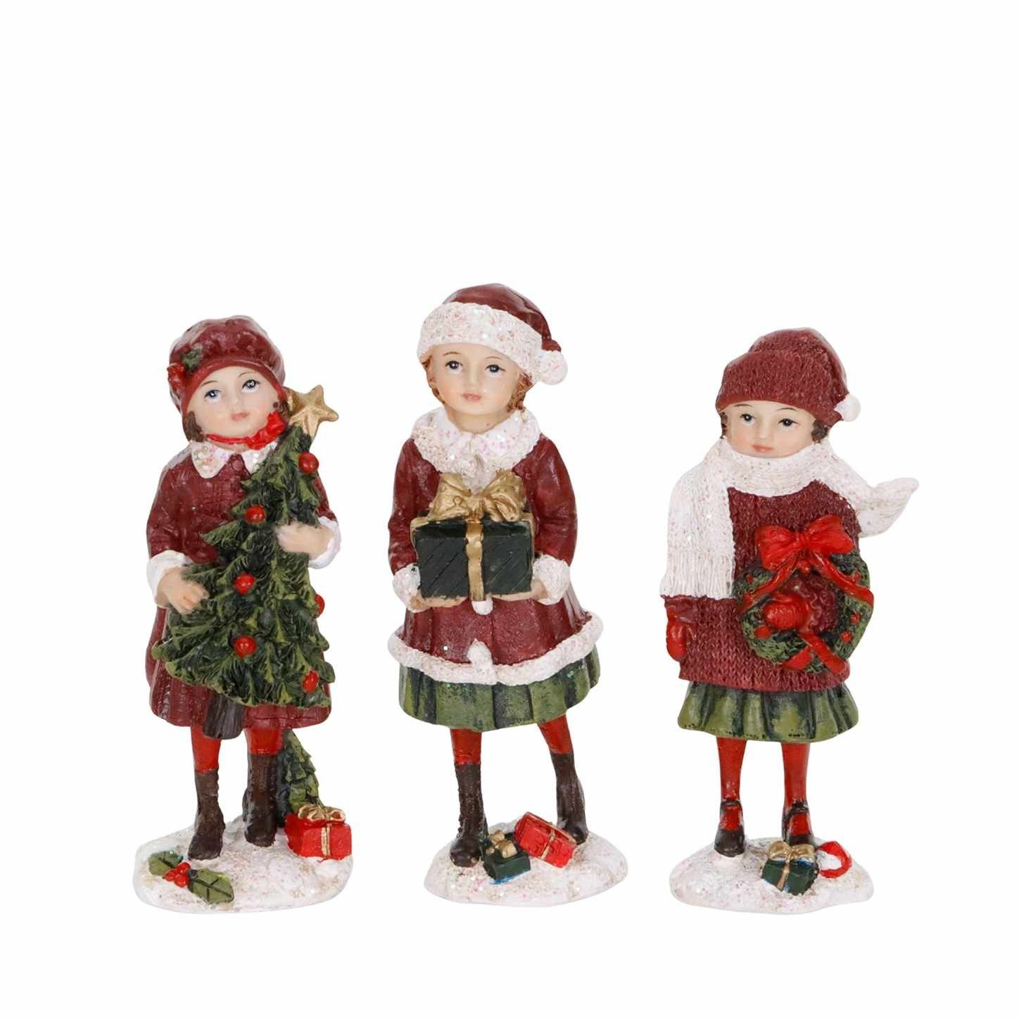 Kerstfiguur Victoriaans Kerstkind – Goodwill – Assortiment van 3/prijs per stuk – Bordeauxrood – 12 cm