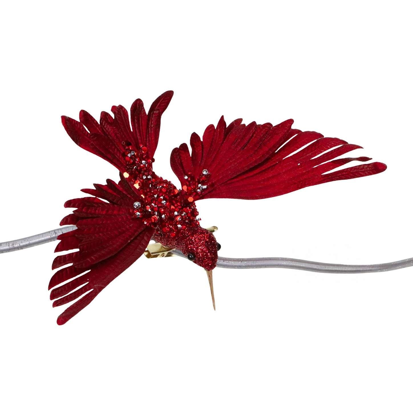 Kersthanger Glitter Juweel-Kolibrie op Clip – Goodwill – Bordeaux – 20 cm