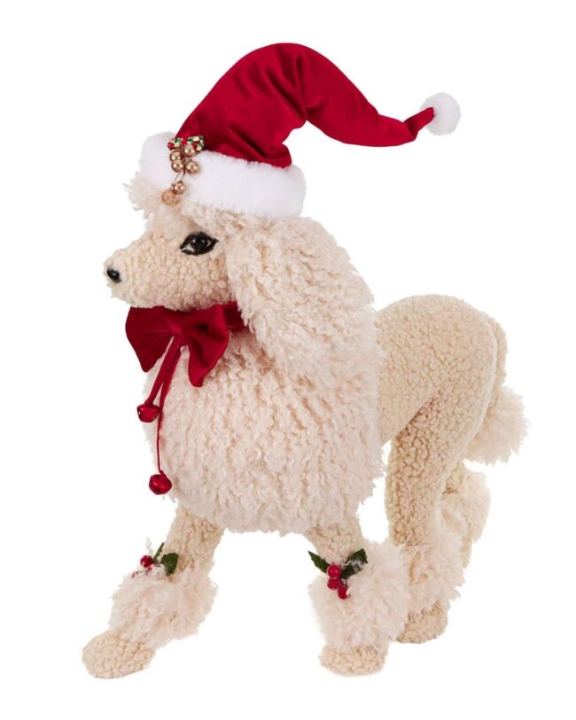 Kerstfiguur Poedel met Kerstmuts – Goodwill – beige - 48 cm