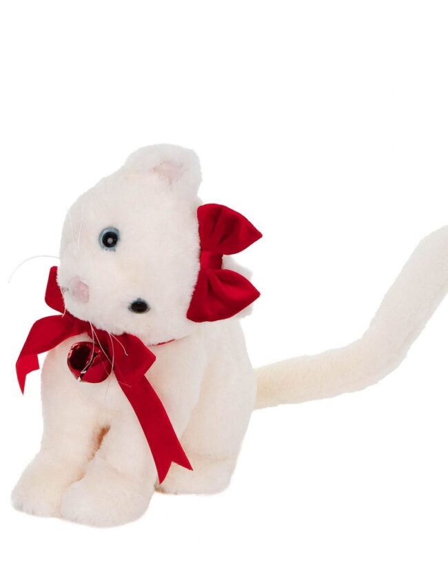 kerstfiguur Kat met Strik en Belletje – Goodwill – crème/rood - 24 cm