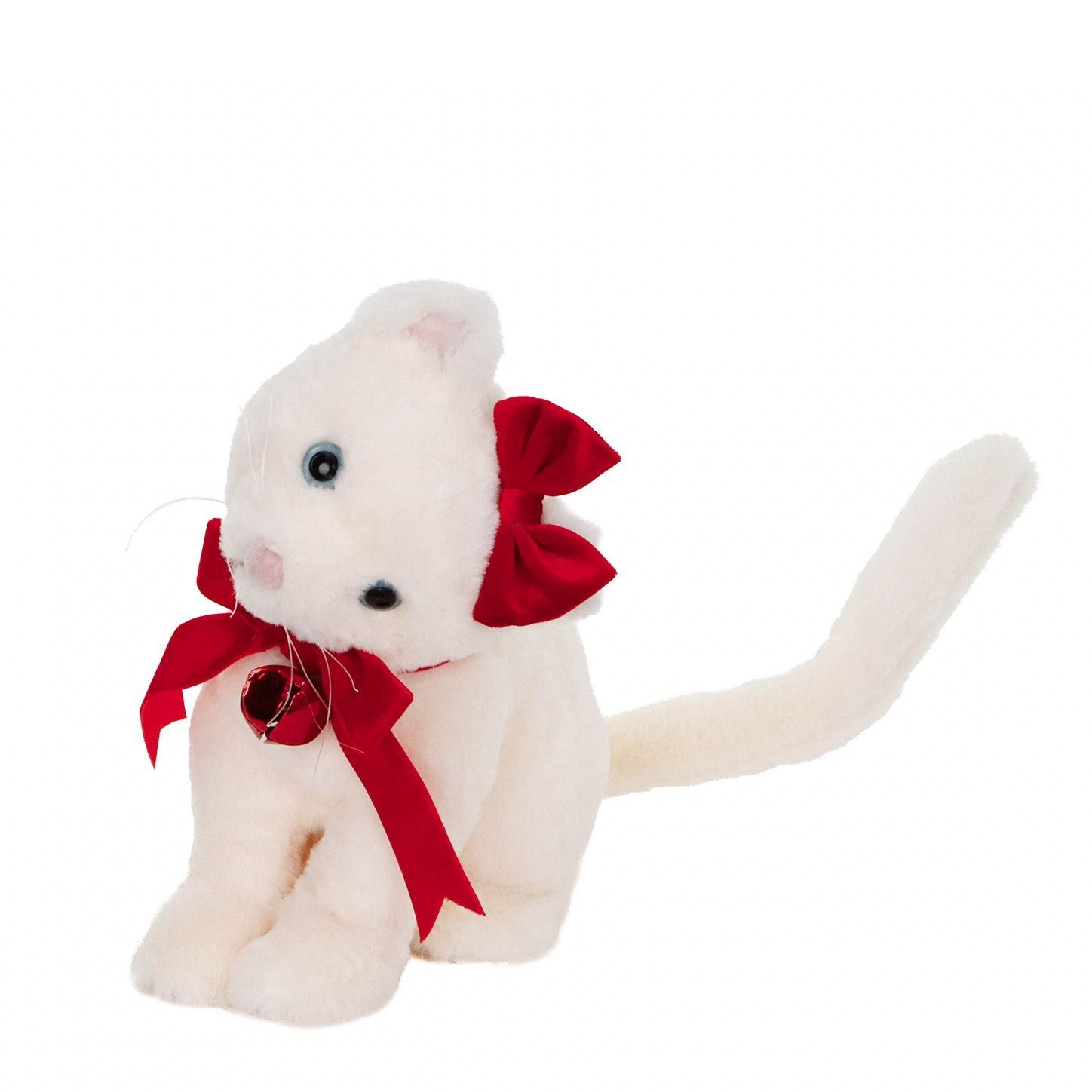 kerstfiguur Kat met Strik en Belletje – Goodwill – crème/rood - 24 cm