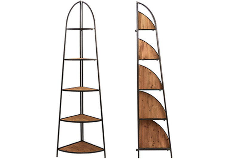 meubels - hoekrek Plooibaar – 5 Planken – Industrial Loft – hout/metaal - naturel/zwart - 58,5 × 40 × 182 cm - enkel afhalen/geen verzending