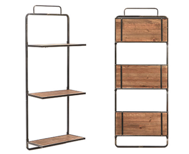 meubels - Wandrek Plooibaar – 3 Planken – Industrial Loft –  hout/metaal - naturel/zwart  - 40 × 20 × 105,5 cm - enkel afhalen/geen verzending