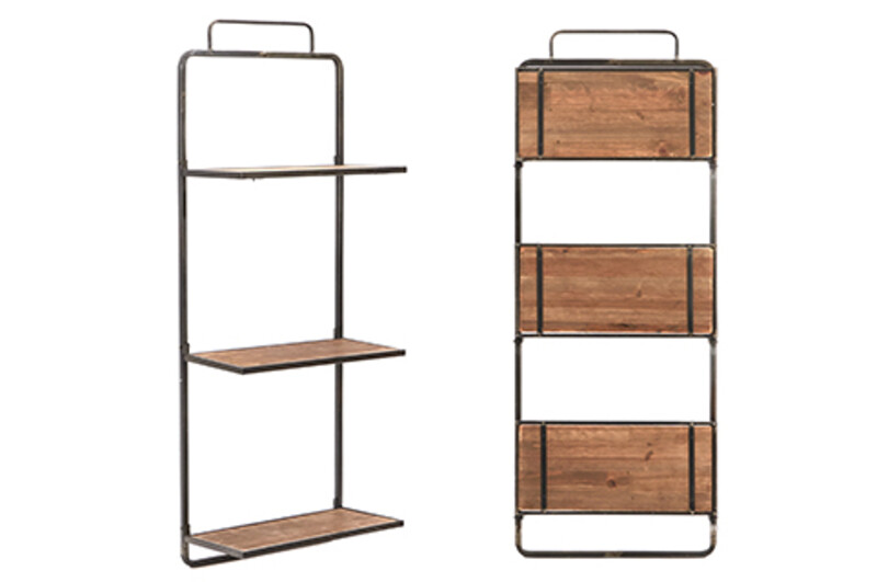 meubels - Wandrek Plooibaar – 3 Planken – Industrial Loft – hout/metaal - naturel/zwart - 40 × 20 × 105,5 cm - enkel afhalen/geen verzending