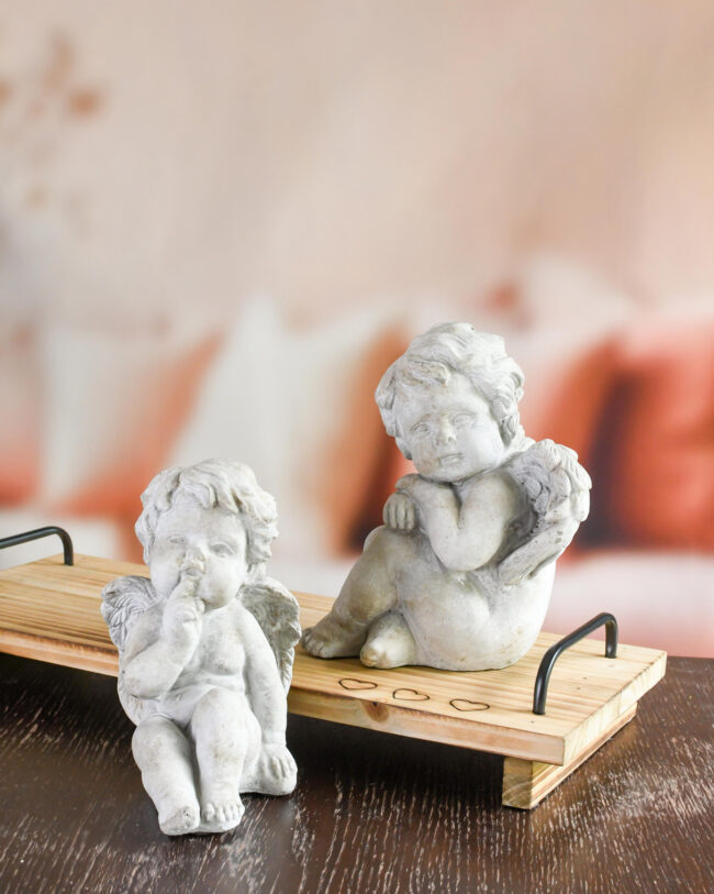 decoratief Engeltje Zittend - steen - grijs - 13 x 11 x 16 cm