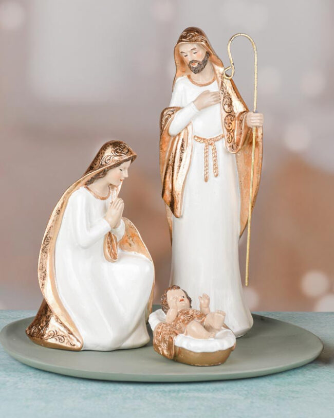 kerststalfiguren - set van 3 - kunsthars - wit/goud - 9 x 9 x 17 cm