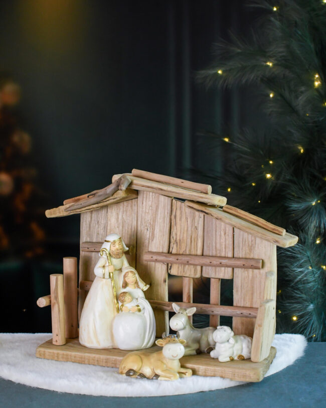 Kerststal - hout - naturel - 23 x 13 x 19 cm