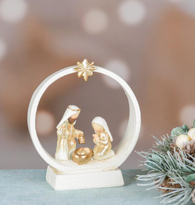 Kerststalfiguren in Boog met Ster - kunsthars - wit/goud - 10 x 4 x 12 cm