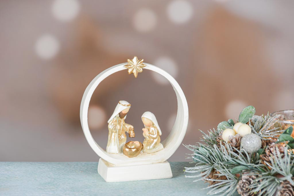 Kerststalfiguren in Boog met Ster - kunsthars - wit/goud - 10 x 4 x 12 cm