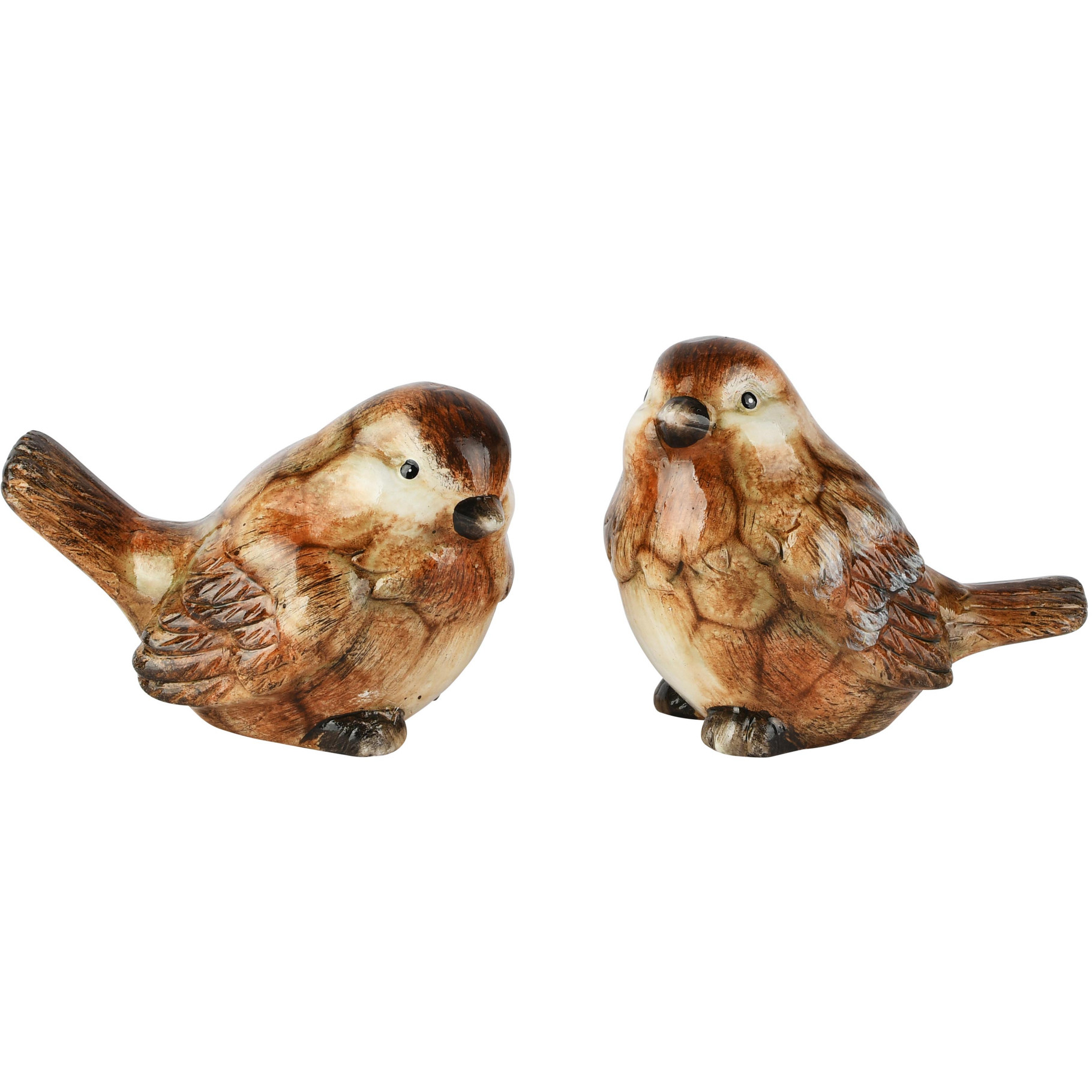 Vogeltje zittend Fred – keramiek – bruin - 11 × 7 × 8 cm - assortiment van 2/prijs per stuk