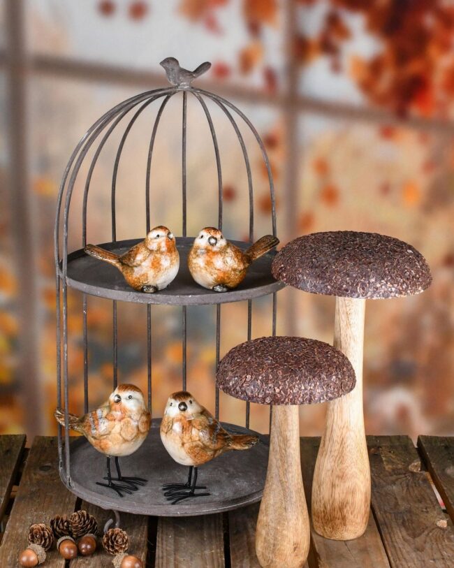 Vogeltje staand Charlie – keramiek – bruin - 11 × 5 × 7 cm - assortiment van 2/prijs per stuk