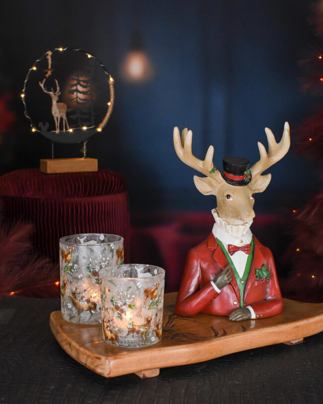 Theelichthouders “Lovely Deer” - Set van 2 - glas - helder - 8 x 8 x10 cm