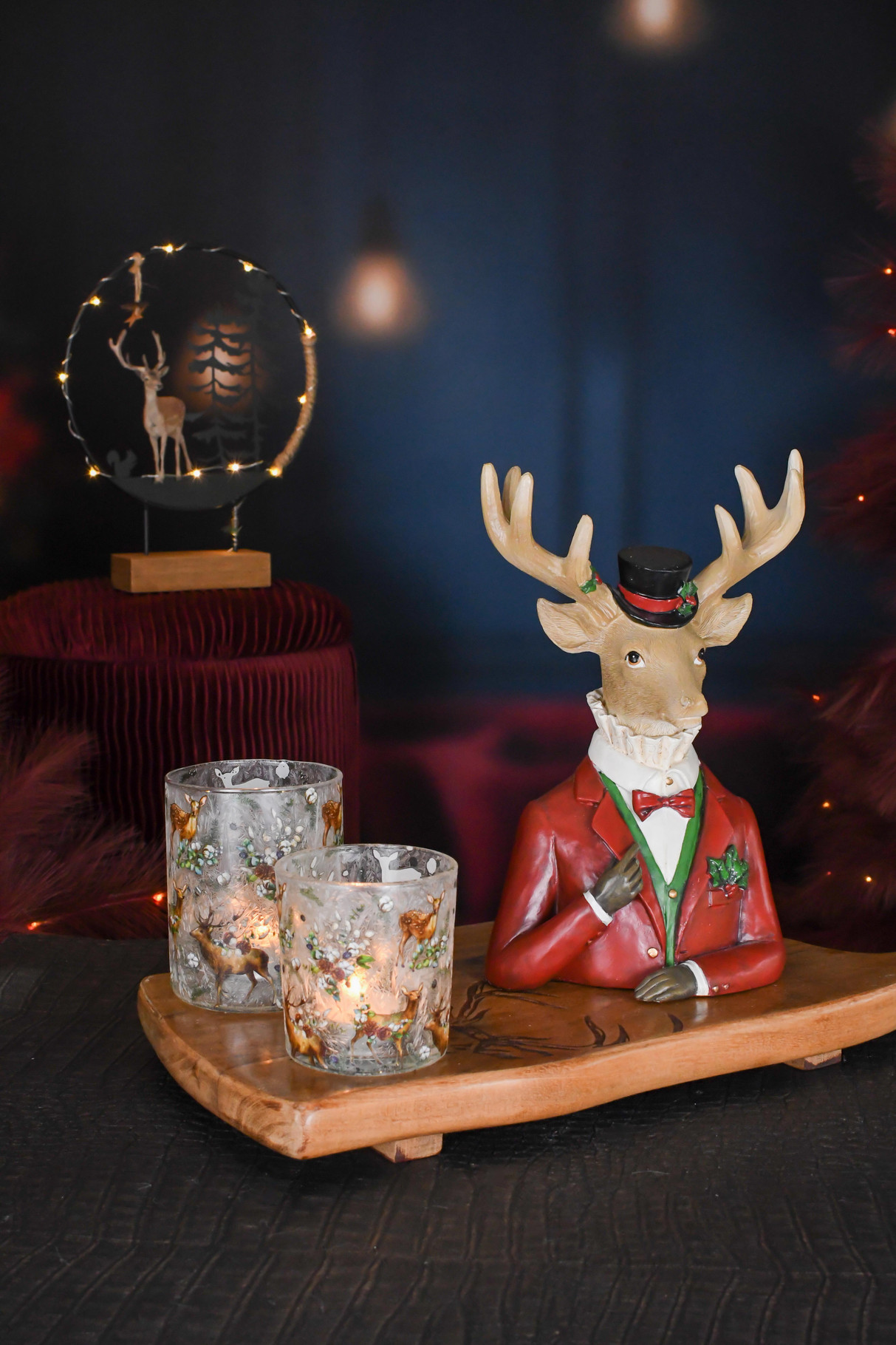 Theelichthouders “Lovely Deer” - Set van 2 - glas - helder - 8 x 8 x10 cm