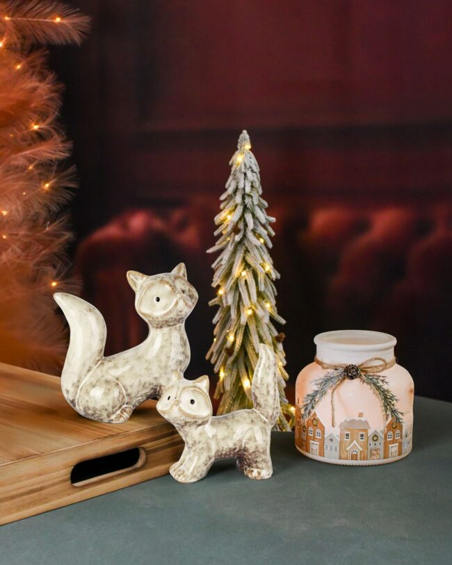 kerstboom LED - hout/pvc groen/wit/bruin - 23 x 23 x 90 cm