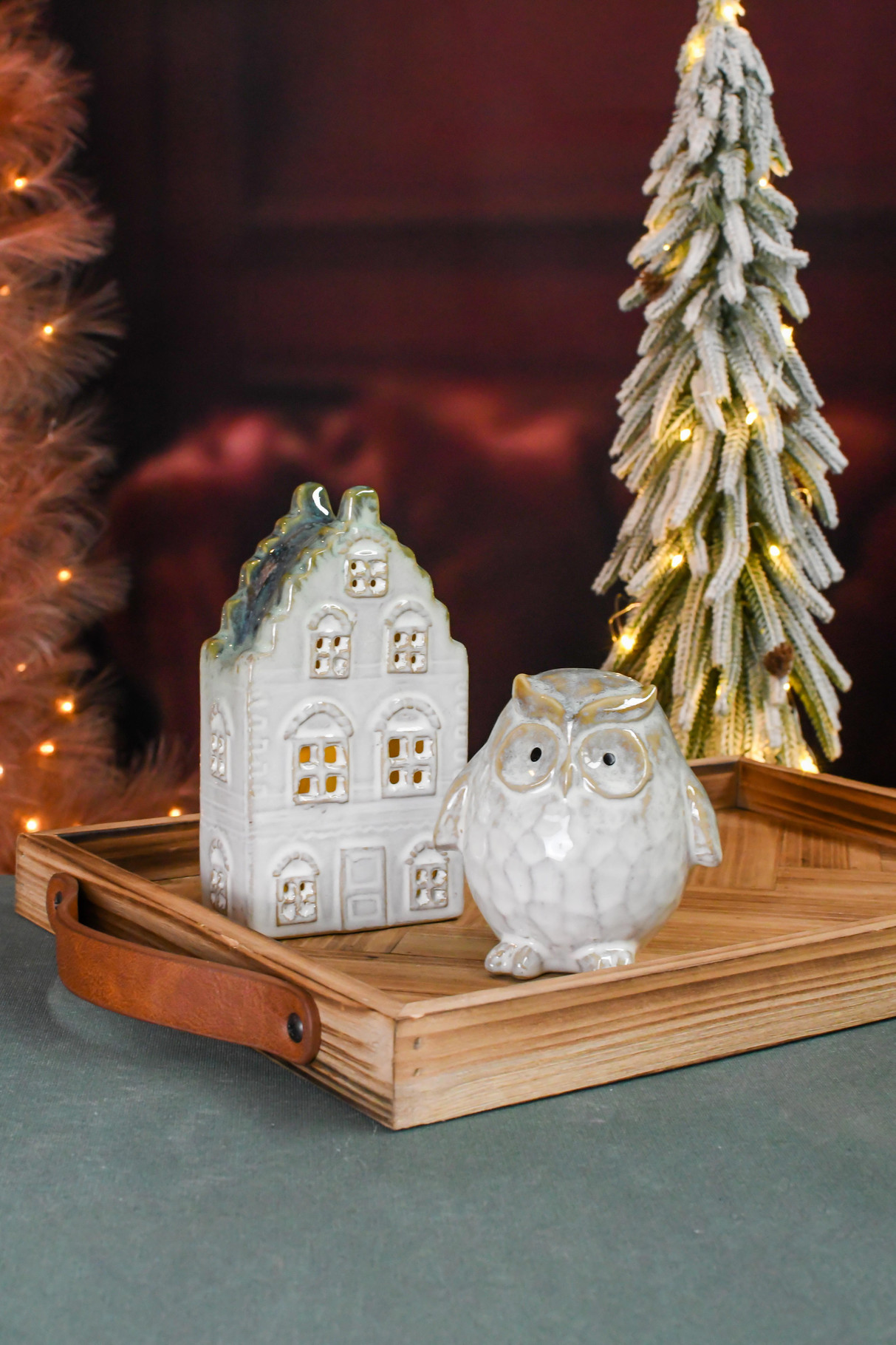 kerstboom LED - hout/pvc groen/wit/bruin - 25 x 25 x 110 cm