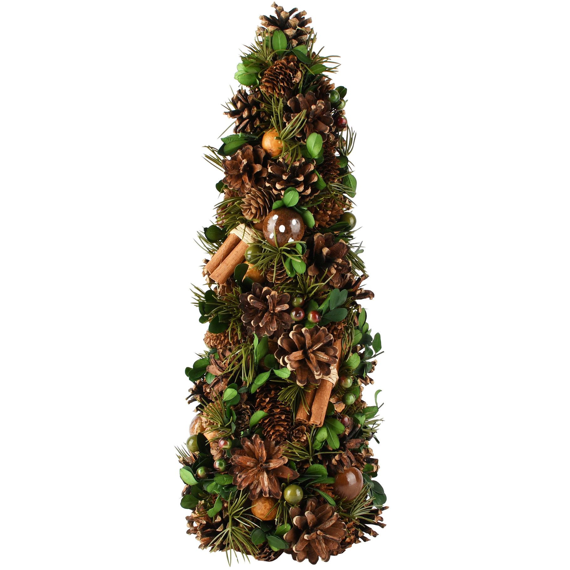 kunstkrans- Tafelstuk cilindervormig met dennenappels - groen/naturel - ร 16 x 42 cm - Afbeelding 2