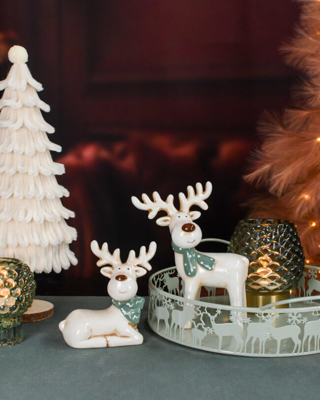 kerstboom op voet - chenille/polyester - wit - 14 x 14 x 32 cm
