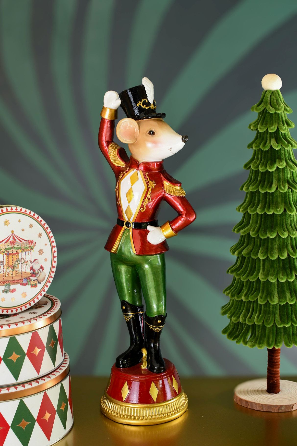 kerstboom op voet - chenille/polyester - groen - 18 x 18 x 48 cm