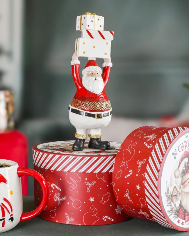 Kerstdoos rond - set van 3 - "santa on tour" - karton - rood - Ø 21 x 12 cm