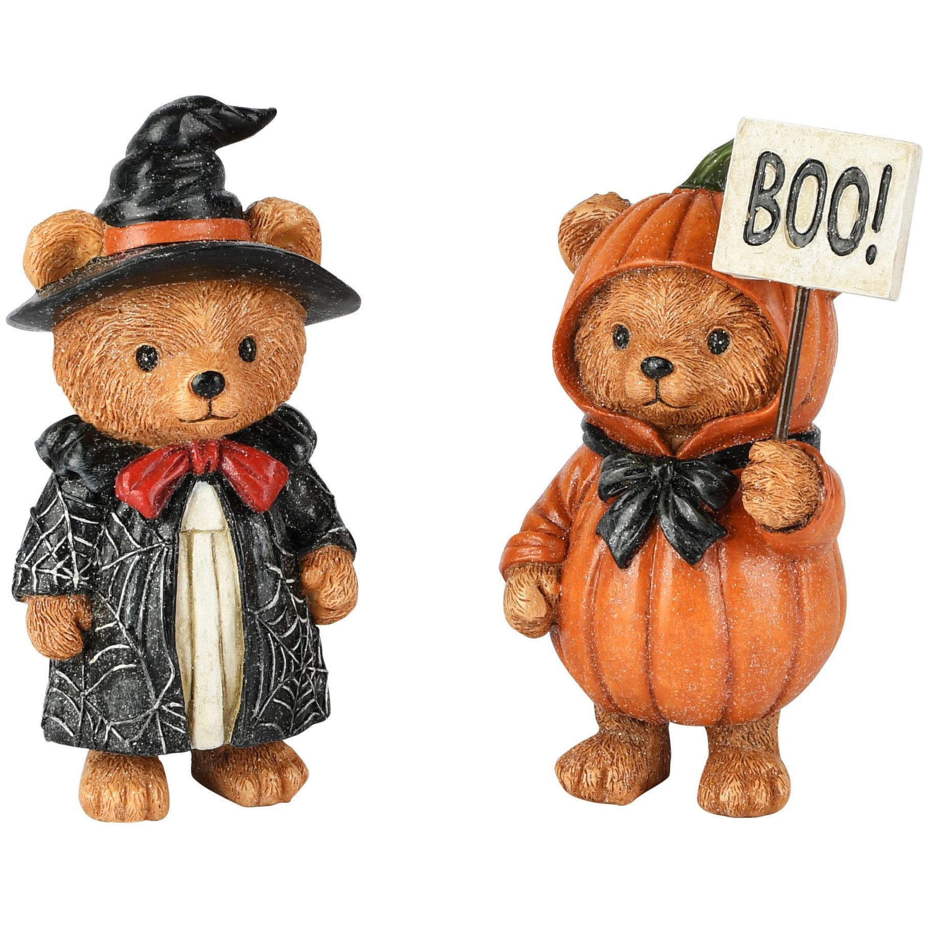 Halloween - pompoenbeertjes - kunsthars - zwart/oranje - 9 x 7 x 15 cm - assortiment van 2/prijs per stuk - Afbeelding 2