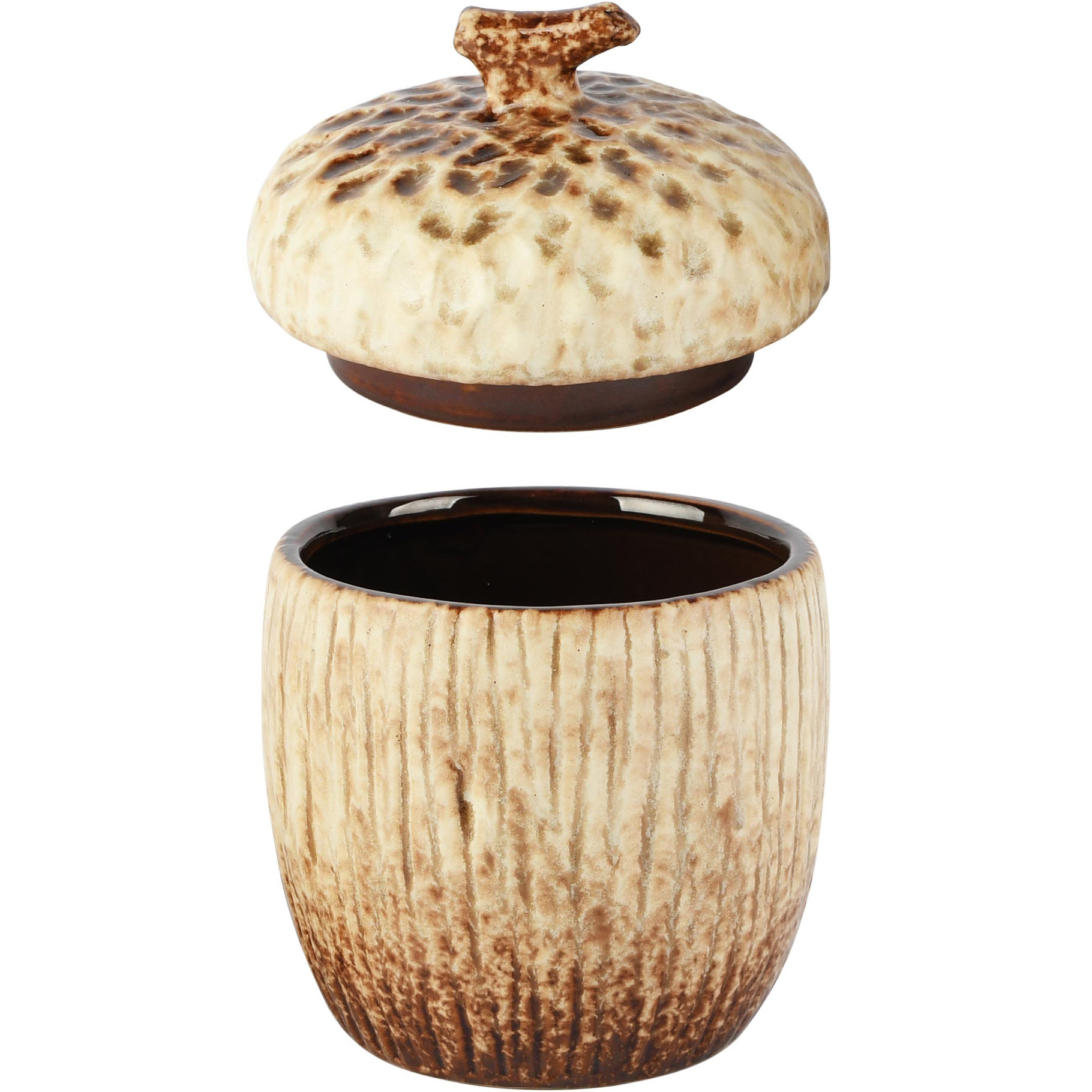 herfst- bewaarpot eikel - crème/bruin - keramiek - 9 x 9 x 13 cm - Afbeelding 3