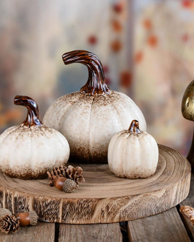 herfst- bewaarpot eikel - crème/bruin - keramiek - 9 x 9 x 13 cm