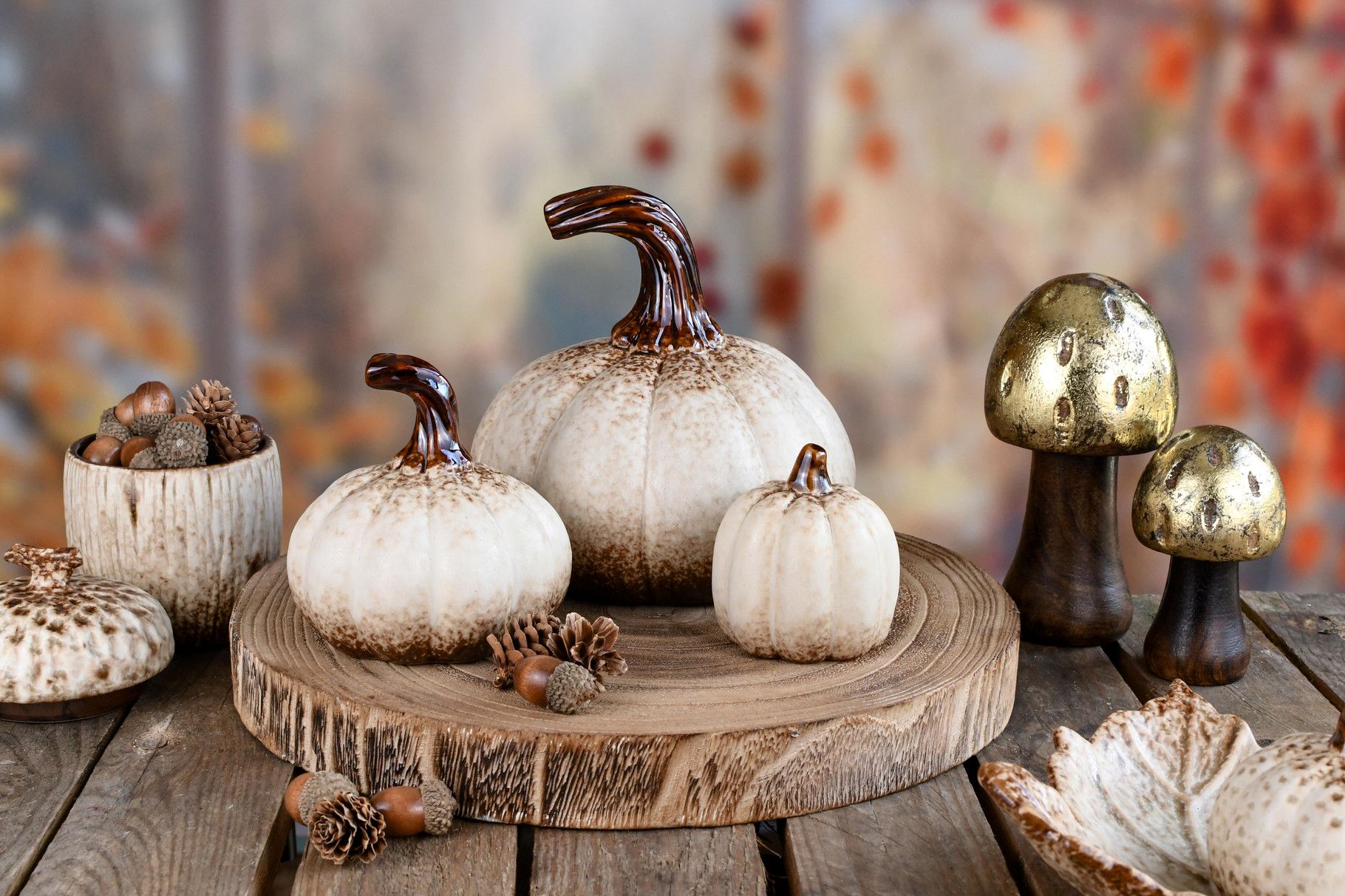 herfst- bewaarpot eikel - crème/bruin - keramiek - 9 x 9 x 13 cm