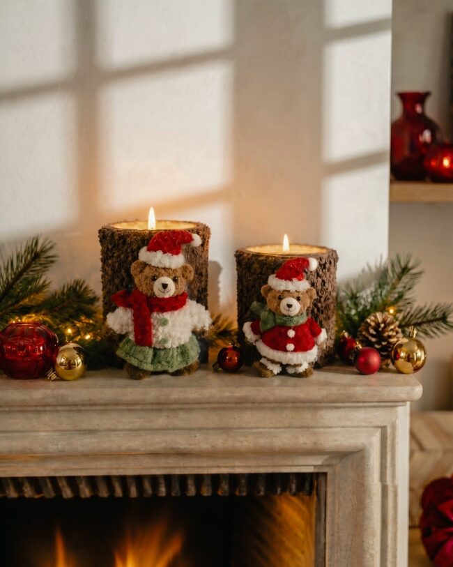 theelichthouder - Teddy – Kerstfiguur – Glas/Kunststof – multi - groot - Ø 10 × 12,5 cm