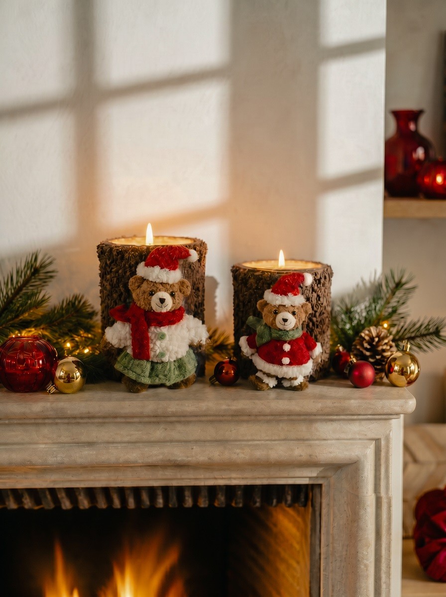 theelichthouder - Teddy – Kerstfiguur – Glas/Kunststof – multi - klein - Ø 8 × 10 cm