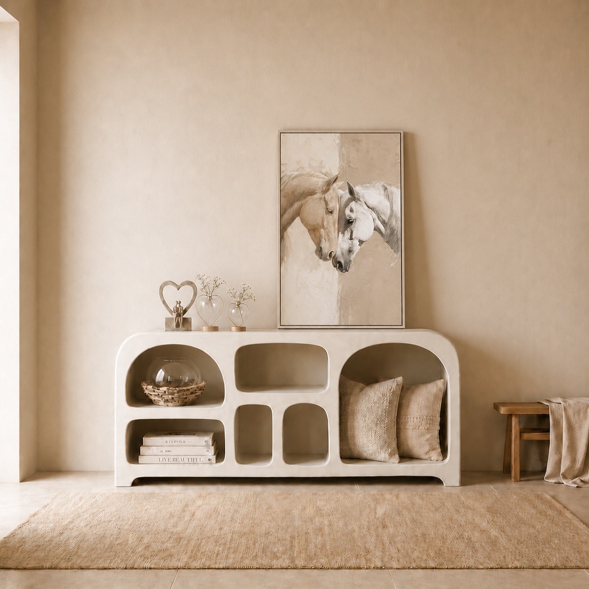 wanddecoratie - Schilderij paardenkoppel - beige - 120x80cm - enkel afhalen/geen verzending