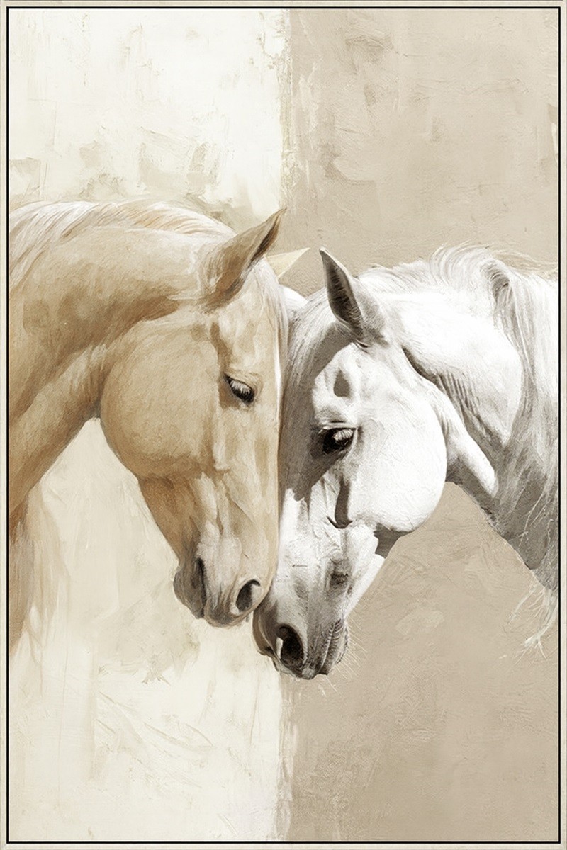 wanddecoratie - Schilderij paardenkoppel - beige - 120x80cm - enkel afhalen/geen verzending - Afbeelding 2