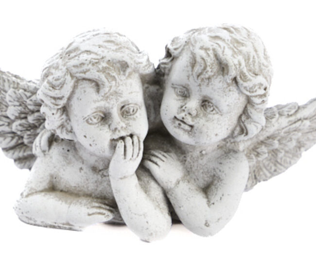DECORATIEF BEELD - 2 engeltjes – steen - grijs – 13 x H 7 cm