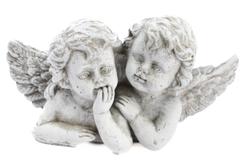 DECORATIEF BEELD - 2 engeltjes – steen - grijs – 13 x H 7 cm